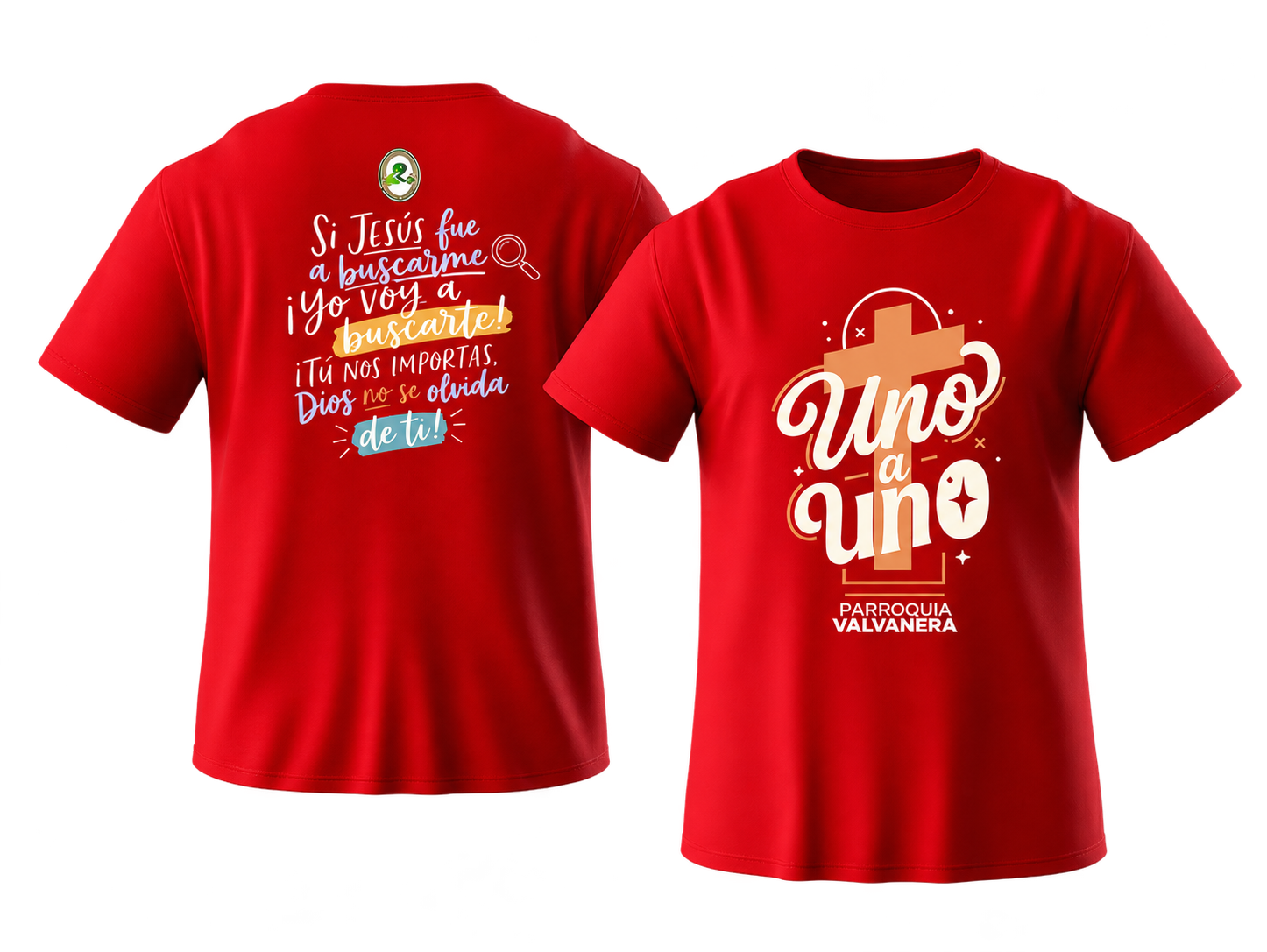 Camisetas rojas personalizadas para una comunidad religiosa